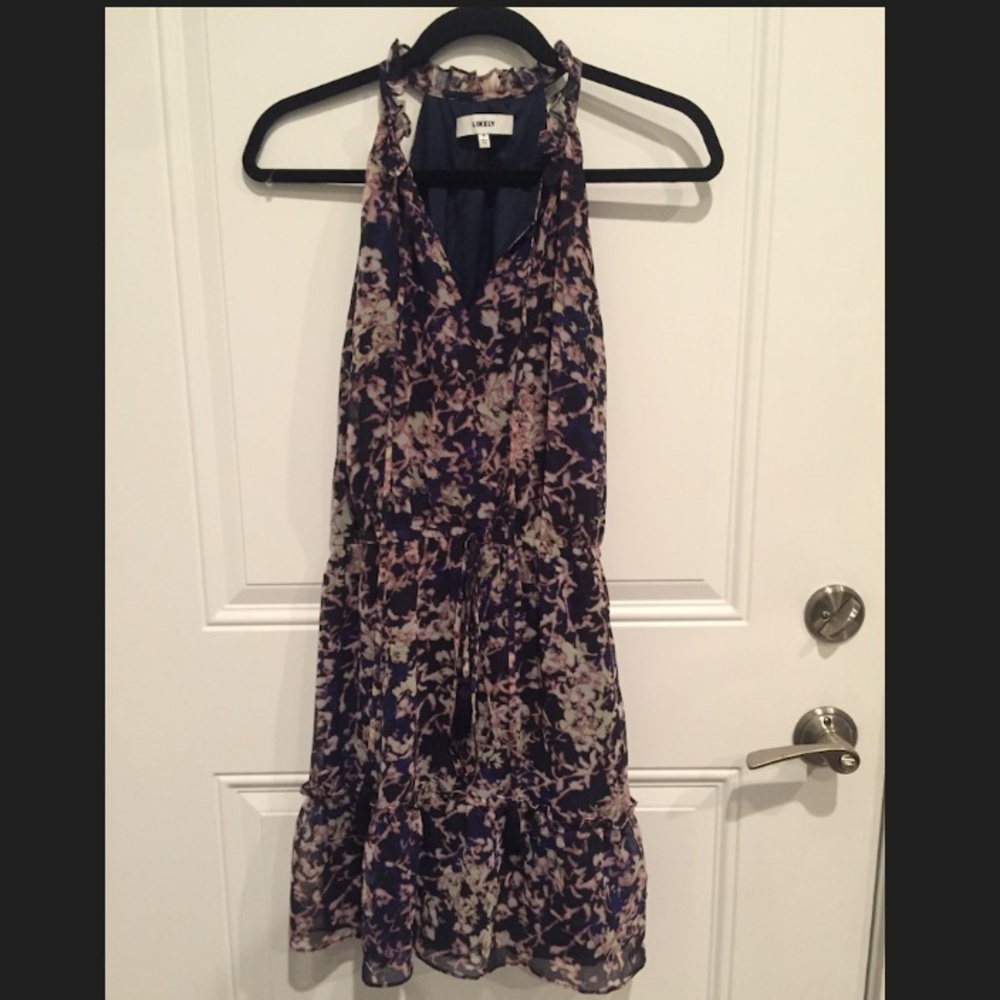 LIKELY printed ruffle trim dress